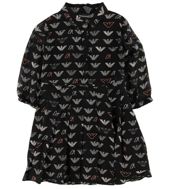 Emporio Armani Kjole - Viskose - Sort m. Allover Logo - 11 år (146) - Emporio Armani Kjole