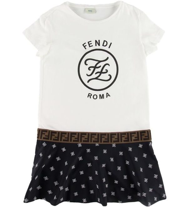 Fendi Kjole - Hvid/Sort m. Logo - 14 år (164) - Fendi Kjole