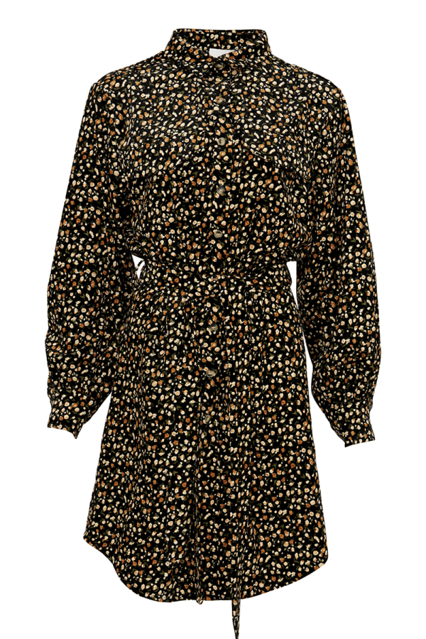 Noella Fleur Skjorte Kjole 12141005 Sort, Størrelse: XL, Farve: Sort/Brun Multicolor, Dame