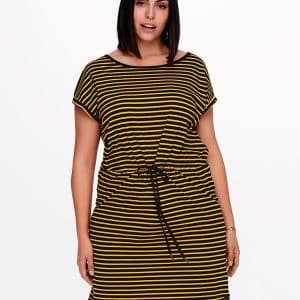 Only Carmakoma Sort kjole med gule striber og bindebånd, 50-52 / L