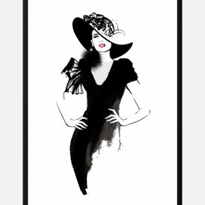 Smuk tegning af kvinde i sort kjole plakat