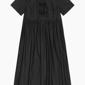 Cotton Poplin Long Tie String Dress F9199 - Black - GANNI - Sort M