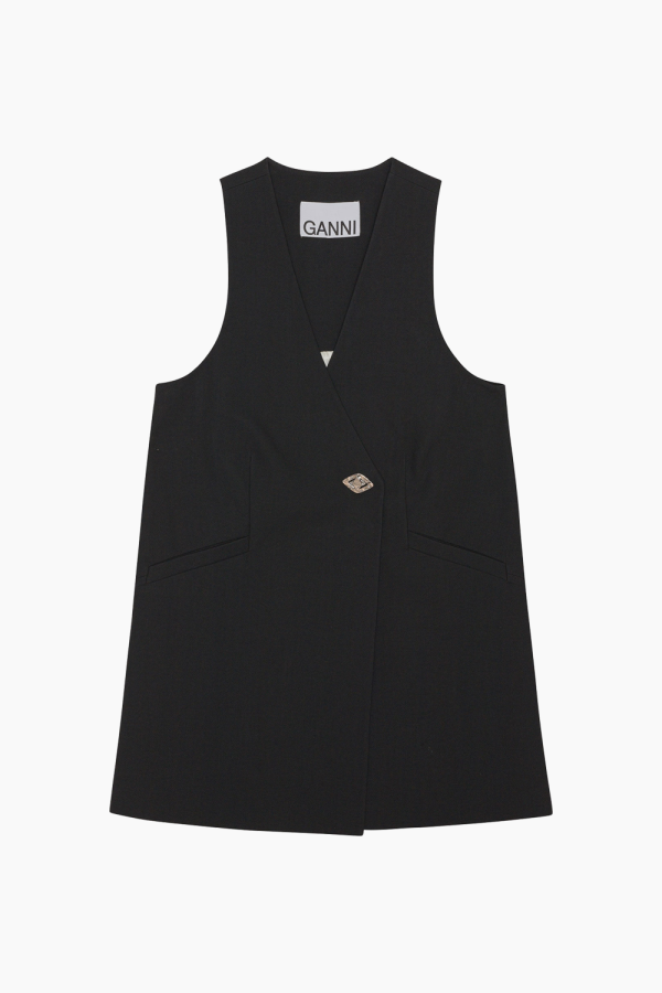 Cotton Suiting Vest F7731 - Black - GANNI - Sort L