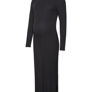 Trinity højhalset jrs midi kjole - BLACK - XL