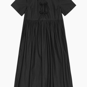 Cotton Poplin Long Tie String Dress F9199 - Black - GANNI - Sort L