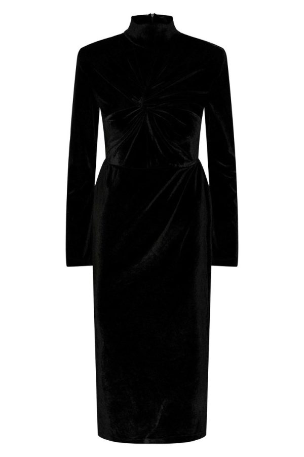 Y.A.S - Kjole - YAS Novella High Neck LS Midi Dress - Black