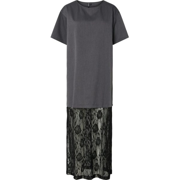 PIECES dame kjole PCALICE - Medium Grey Melange Black lace