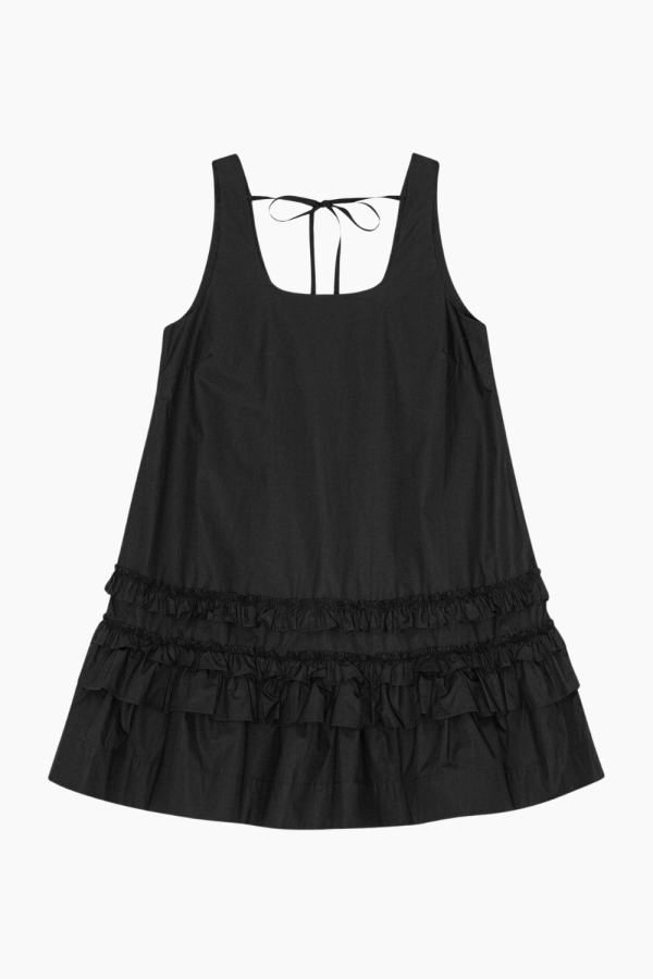 Cotton Poplin U-neck Mini Dress W0905 - Black - GANNI - Sort S