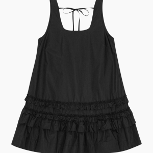 Cotton Poplin U-neck Mini Dress W0905 - Black - GANNI - Sort XS
