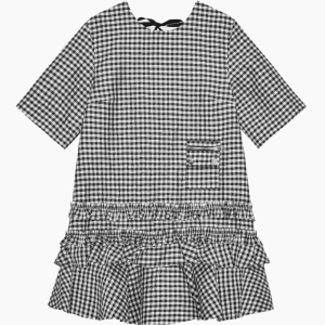 Crinkled Taffeta Check Open Back Mini Dress W0464 - Black - GANNI - Sort M
