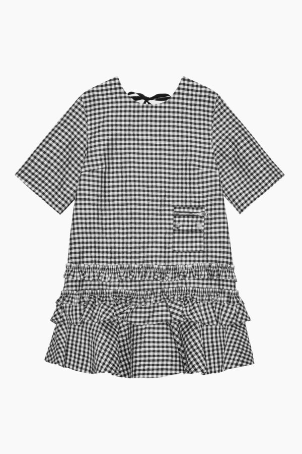 Crinkled Taffeta Check Open Back Mini Dress W0464 - Black - GANNI - Sort XL