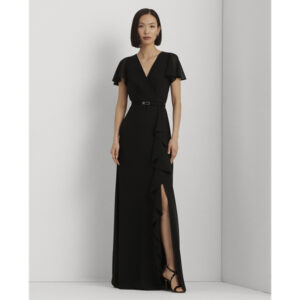 Belted Georgette Fluttersleeve Gown