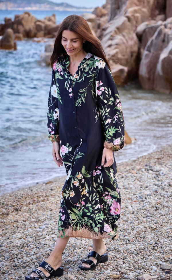 Black Colour Kjole - Zennia - Black Flower