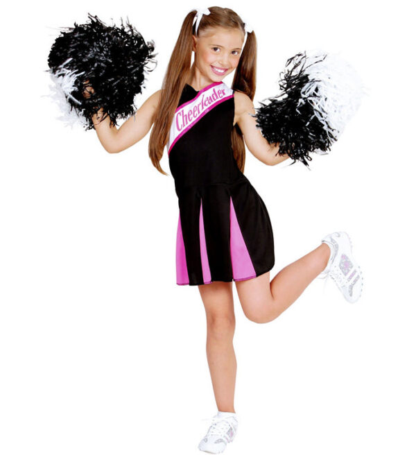 Cheerleader Sort/Pink Børnekostume