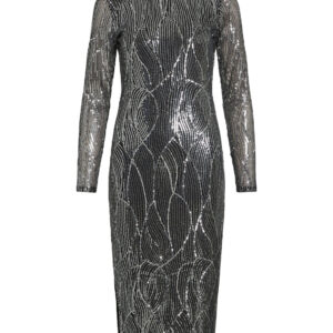 Vigigi Highneck Sequin L/S midi kjole - Black Beauty