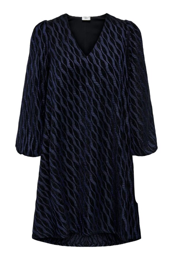 JDY - Kjole - Beth L/S Jaquard Dress - Black Medival Blue Jaquard