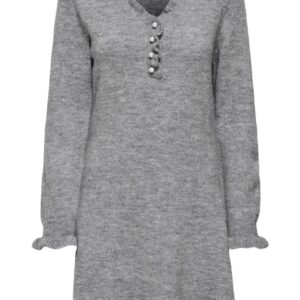 JDY - Kjole - Letty L/S V-Neck Frill Dress - Light Grey Melange